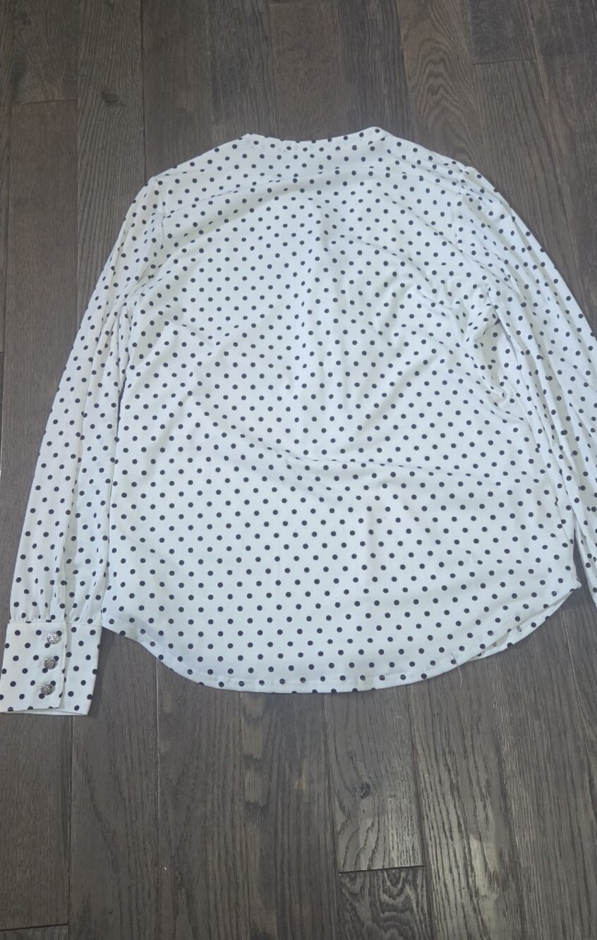 White House Black Market Dotted Ruffle Top Size M, NWT, Ecru/black - Picture 7 of 10